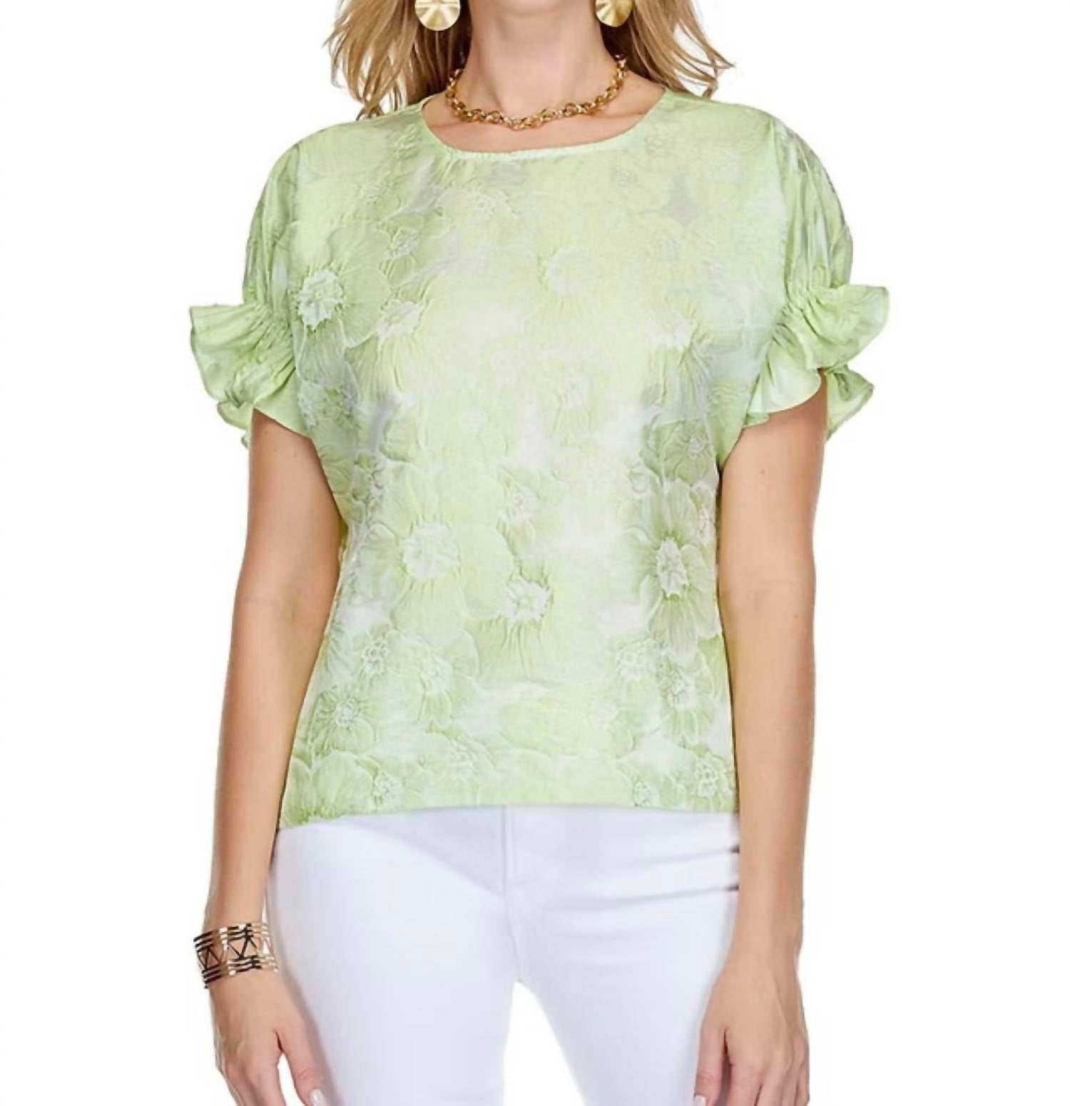 Jade Shirred Sleeve Crop Top in lime - women's blouse