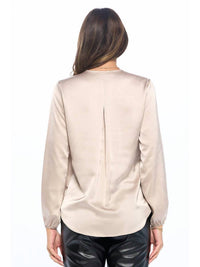 Reneec. - Silky Satin Long Sleeve Surplice Top