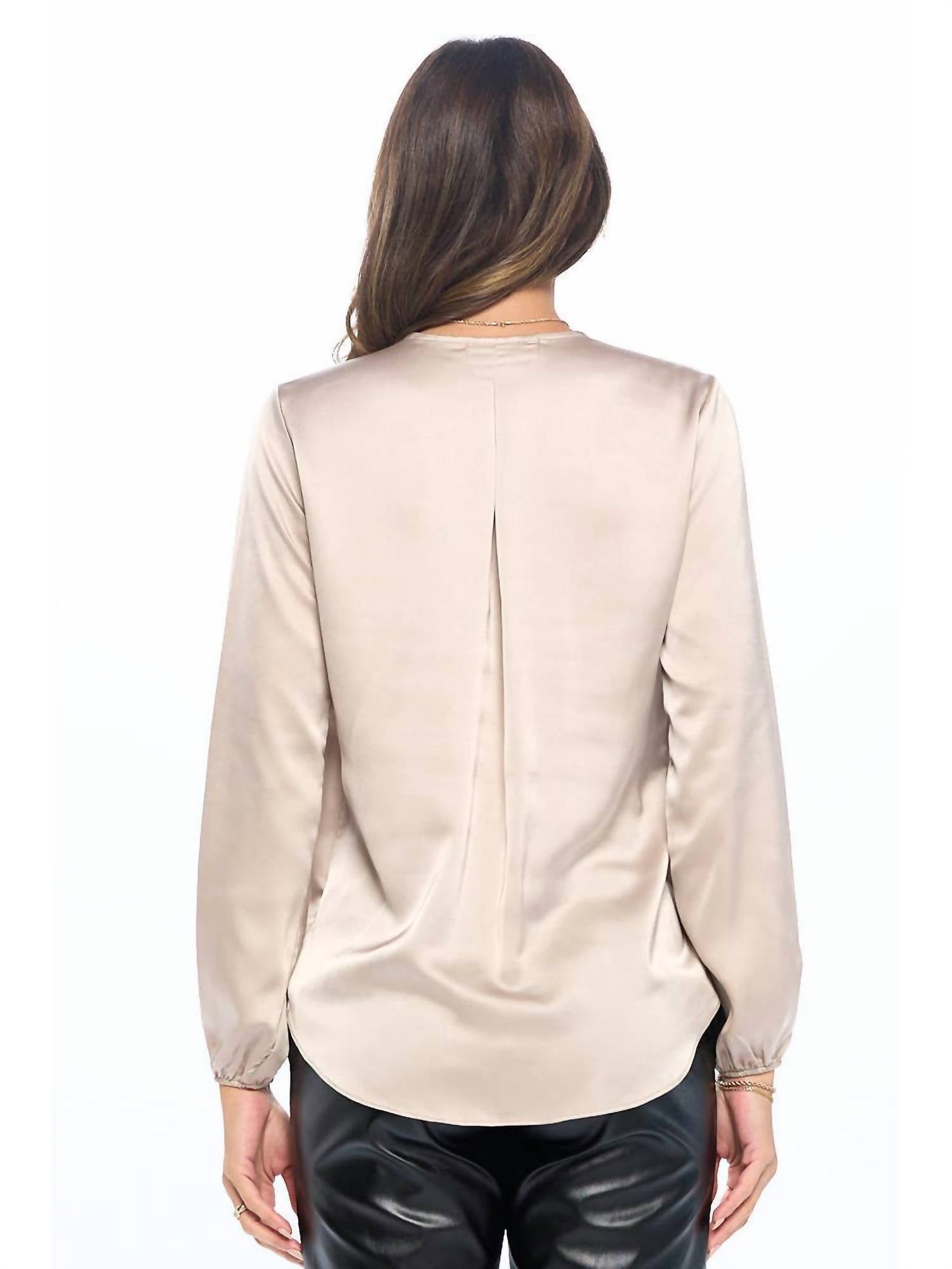 Reneec. - Silky Satin Long Sleeve Surplice Top