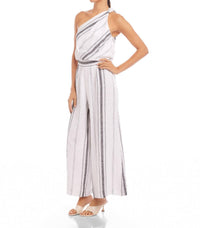 Fifteen Twenty VANITA BEACH STRIPE LINEN ONE SHOULDER TOP in white - women's blouse - view 5