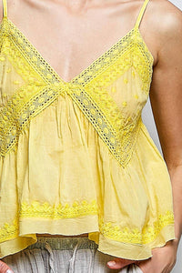 Pol - V-neck Sleeveless Embroidered Woven Top