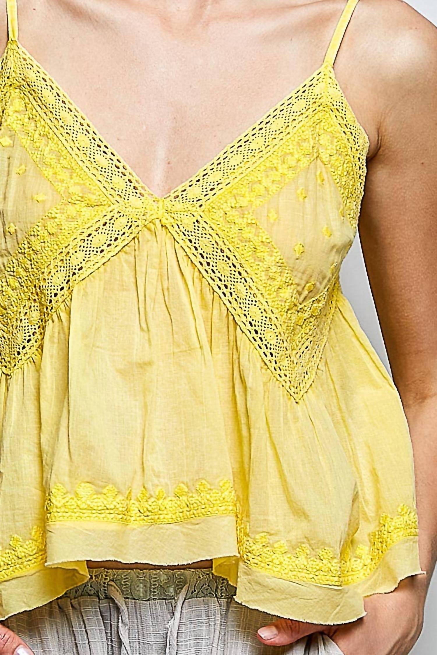 Pol - V-neck Sleeveless Embroidered Woven Top