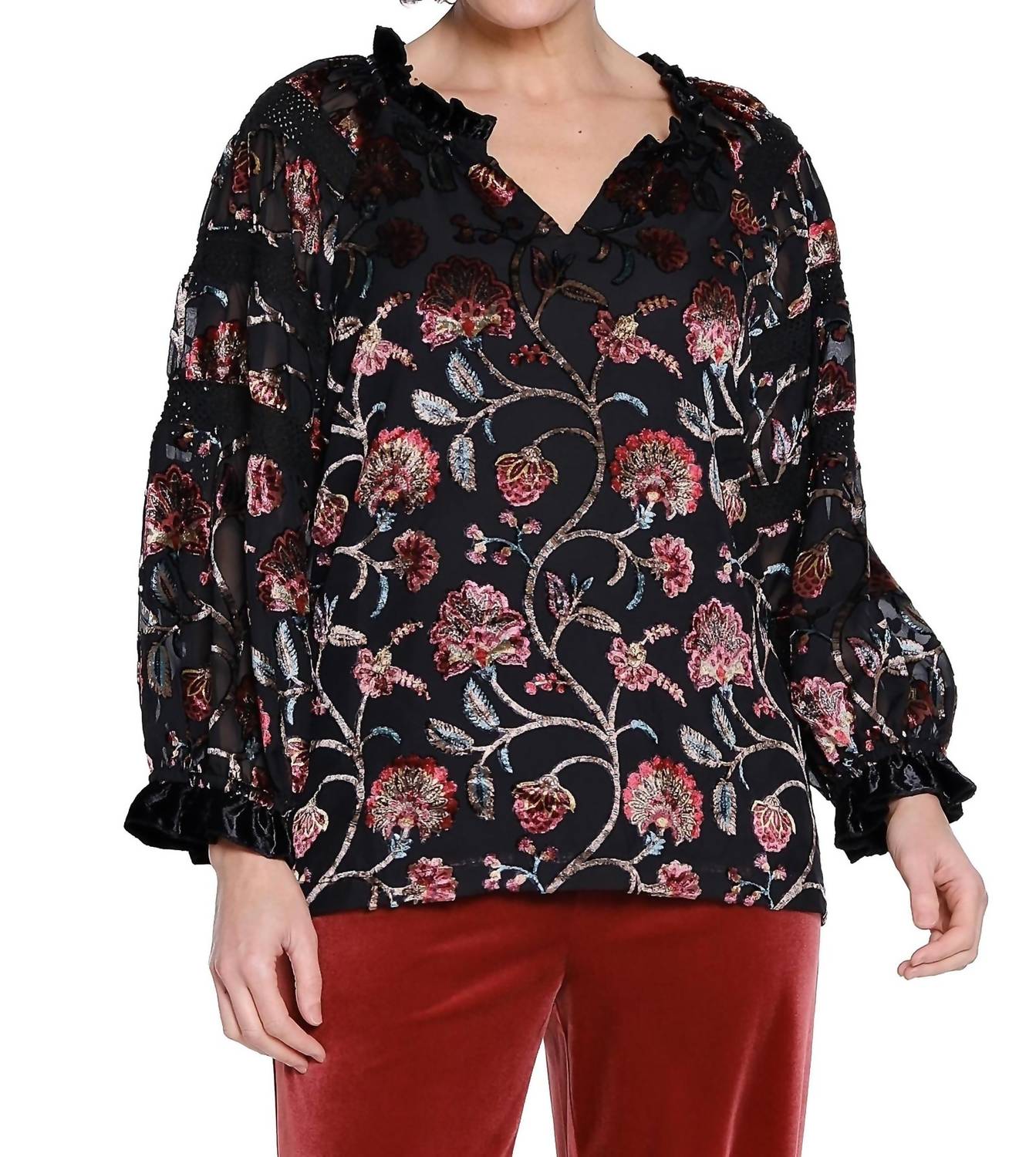 Tru Luxe - Burnout Velvet Top