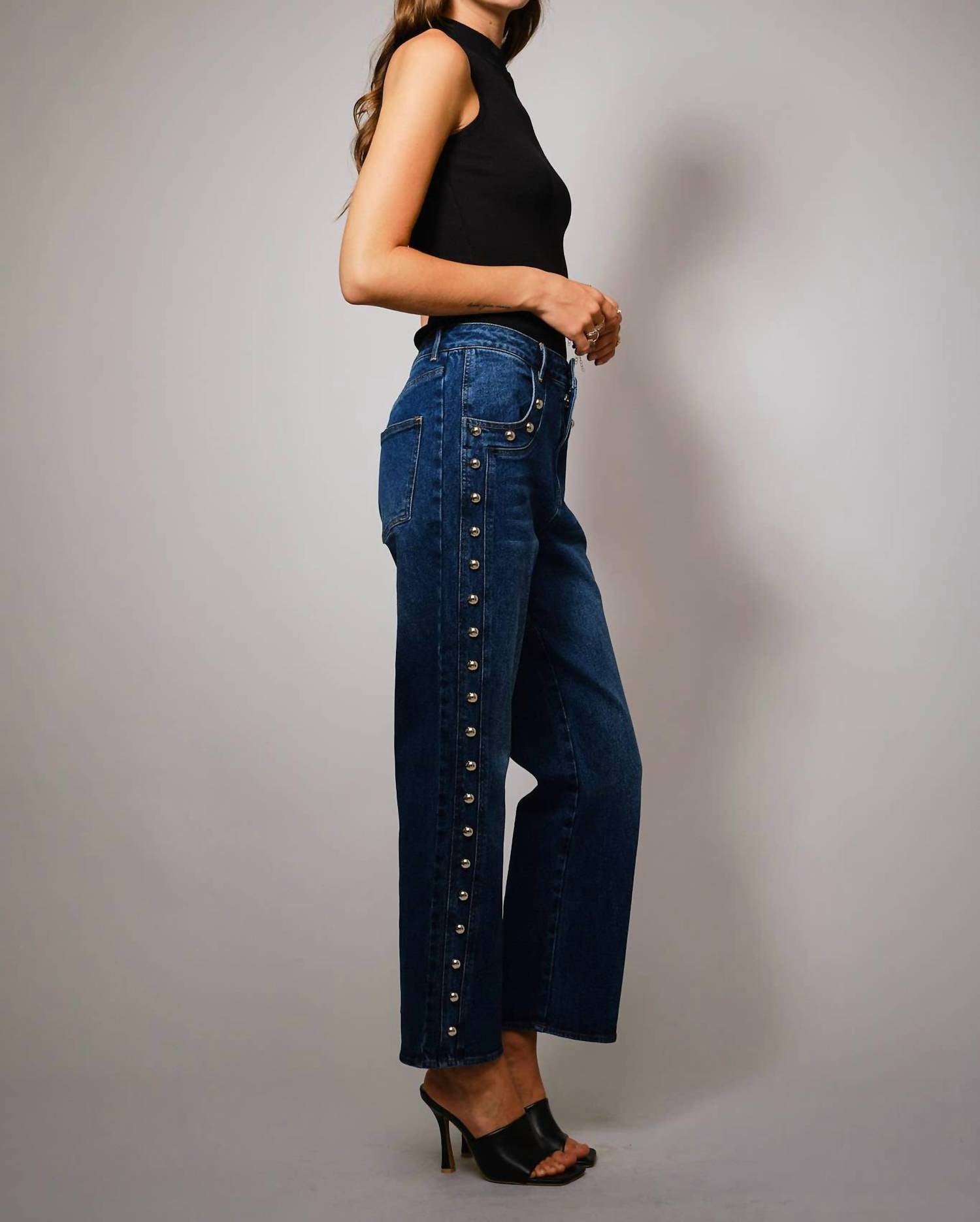 Blue B - Metal Studded High Rise Straight Leg Jeans