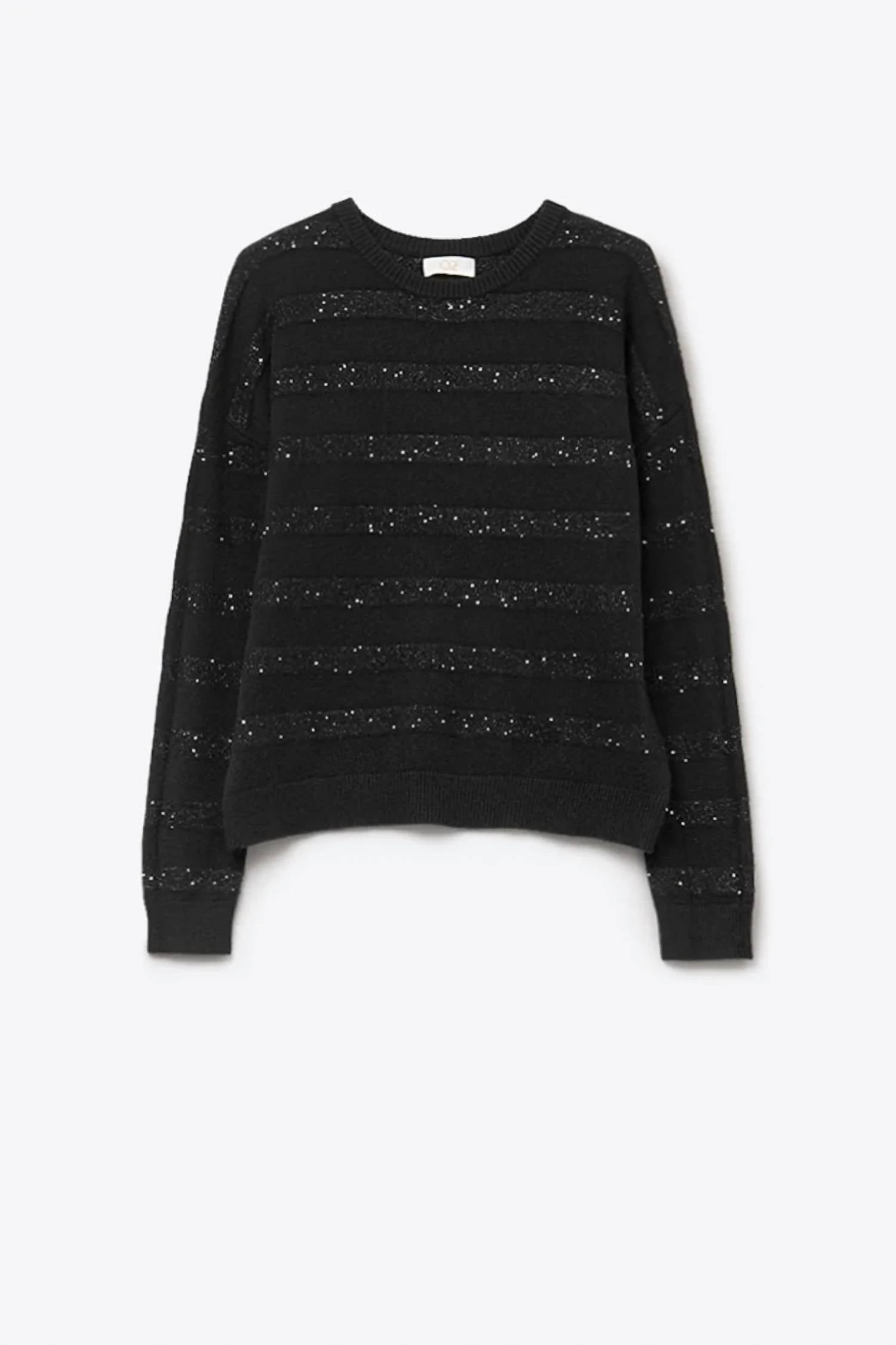 Q2 - Striped Knit Sweater With Sequin