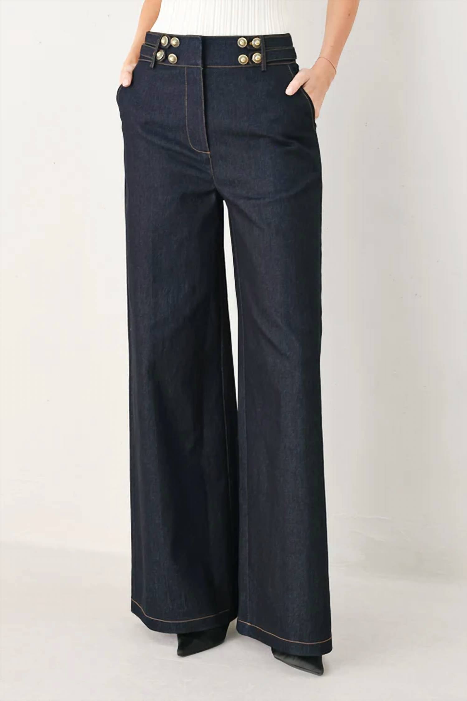 Flying Tomato - Polished Wide-leg Denim Pants