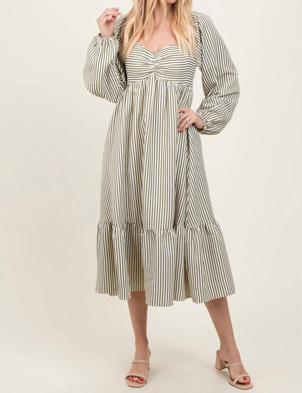 In February - Stripe Ruched Midi Dress