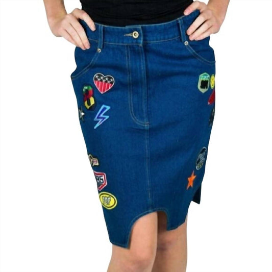 Endless Rose - Denim Pencil Mini Skirt with Appliques