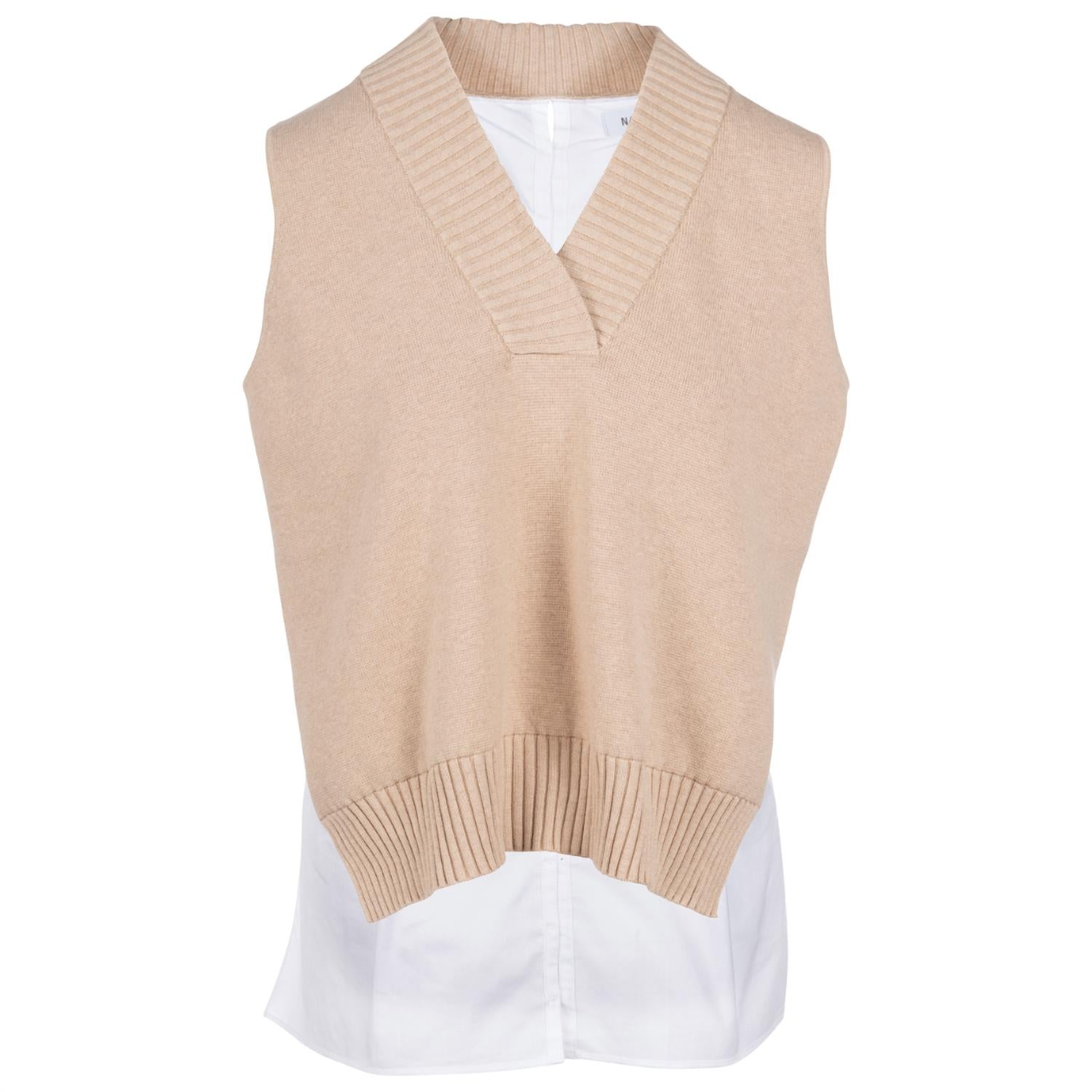 Naadam - Women's Cotton Cashmere Mixed Media V Neck Top