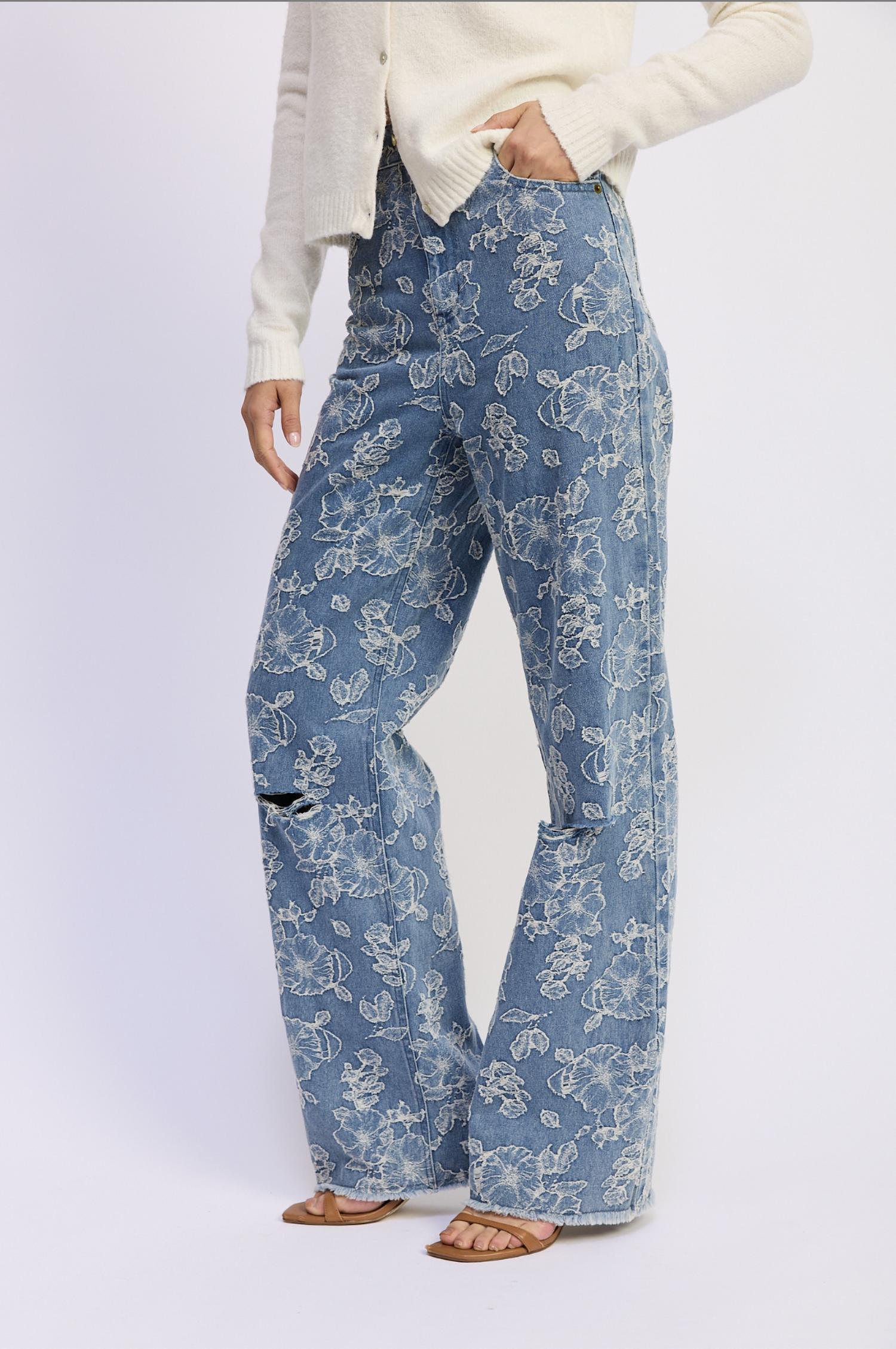 En Saison - Floral Distressed Denim Pants