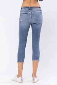 Judy Blue Destroyed Mid-Rise Capri Jeans in medium wash - women's pants - view 4