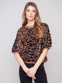 Charlie B - Women's Hairy Jacquard Knit Elbow Sleeve Tee