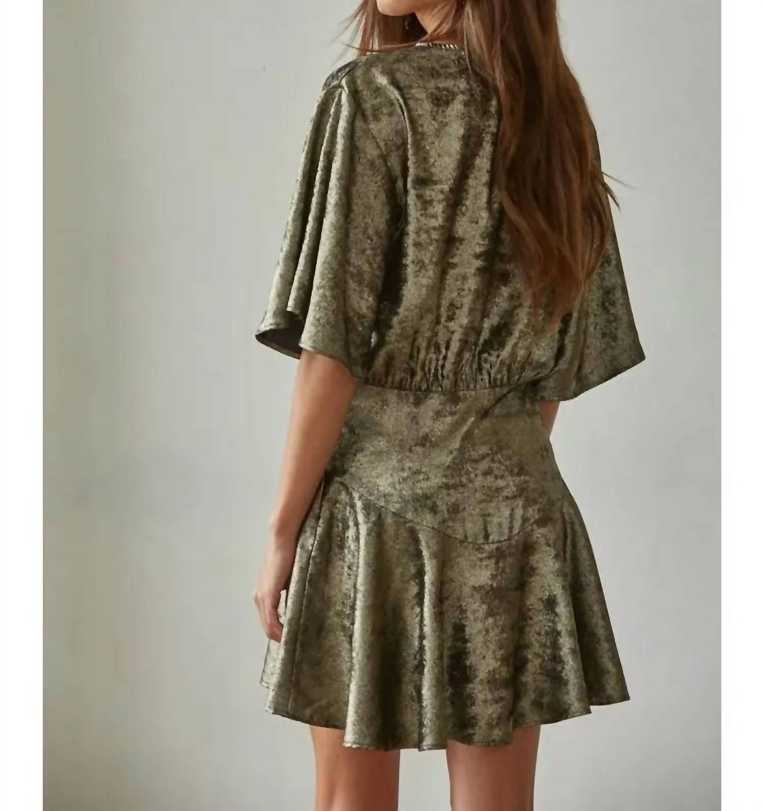 By Together Woven Lurex Flare Mini Dress in sage - women's dress - detail view