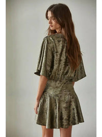 By Together Woven Lurex Flare Mini Dress in sage - women's dress - alternate view