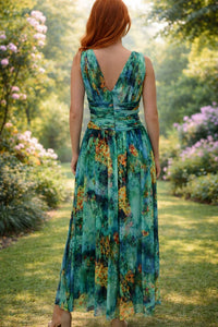 London Times - Twist Front V-neck Midi Dress