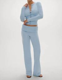Frankies Bikinis Dawson Knit Fold Over Pants in daydream - women's pants