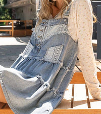Pol - Frayed Edge Button Suspender Denim Skirt
