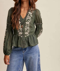 Listicle - Embroidered Peplum Blouse