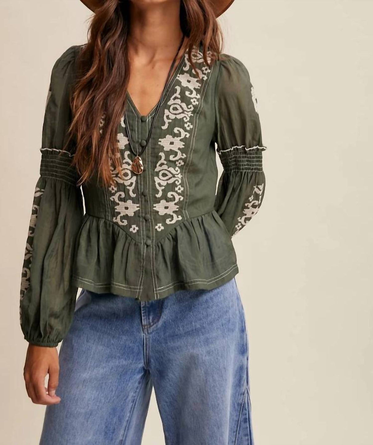 Listicle - Embroidered Peplum Blouse