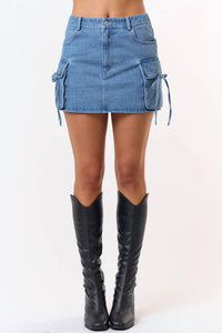 Blue Blush - Bow Tie Cargo Mini Skirt