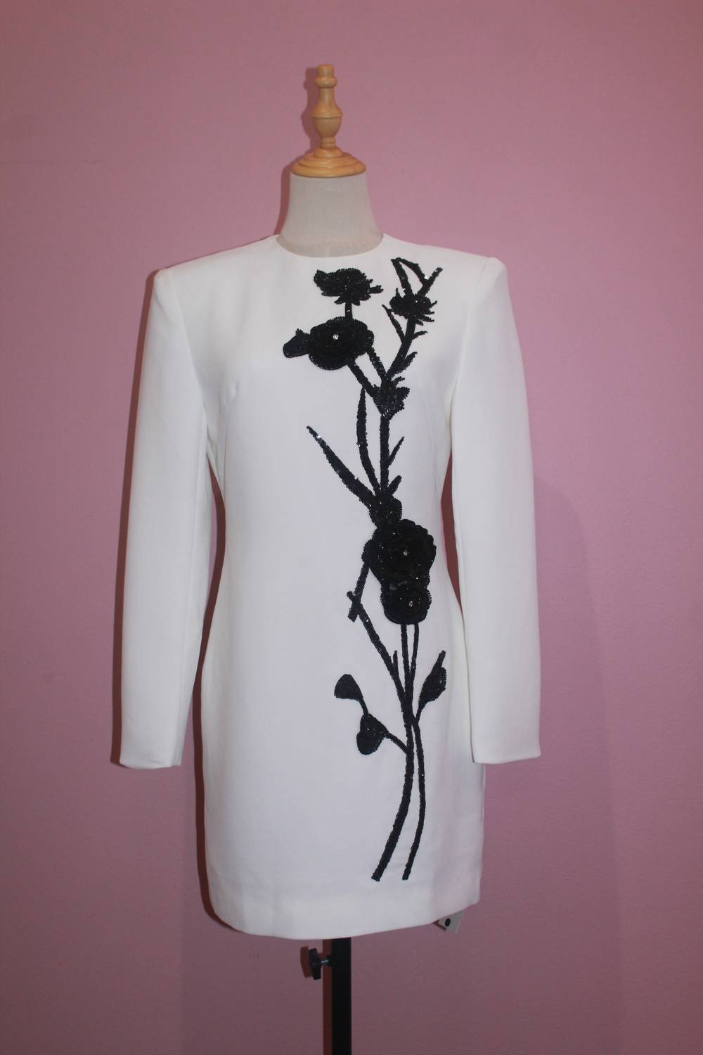 Productseeker 3d Floral Beaded Long-sleeve Mini Dress in white - women's dress - alternate view