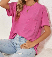Shewin - Crinkle Corded Loose Fit Top