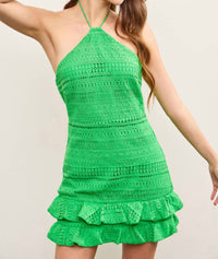 Mustard Seed - Ruffle Tiered Crochet Halter Dress