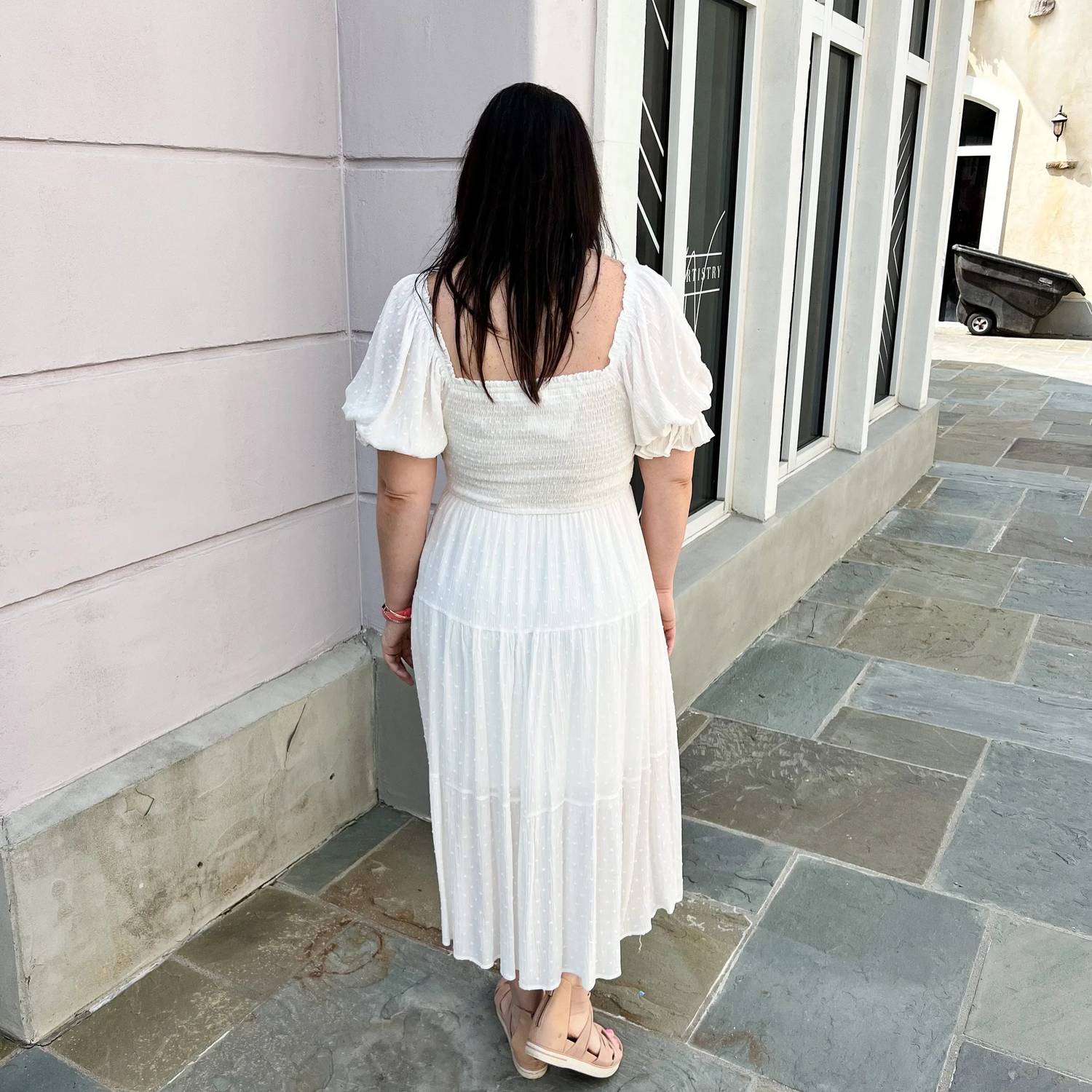 Mittoshop - Swiss Dot Smocking Bodice Midi Dress