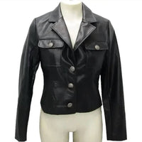 J. Society - Women's Faux Leather Button Front Jacket