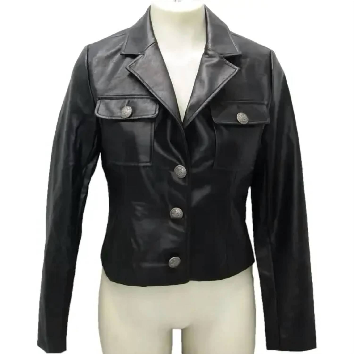 J. Society - Women's Faux Leather Button Front Jacket