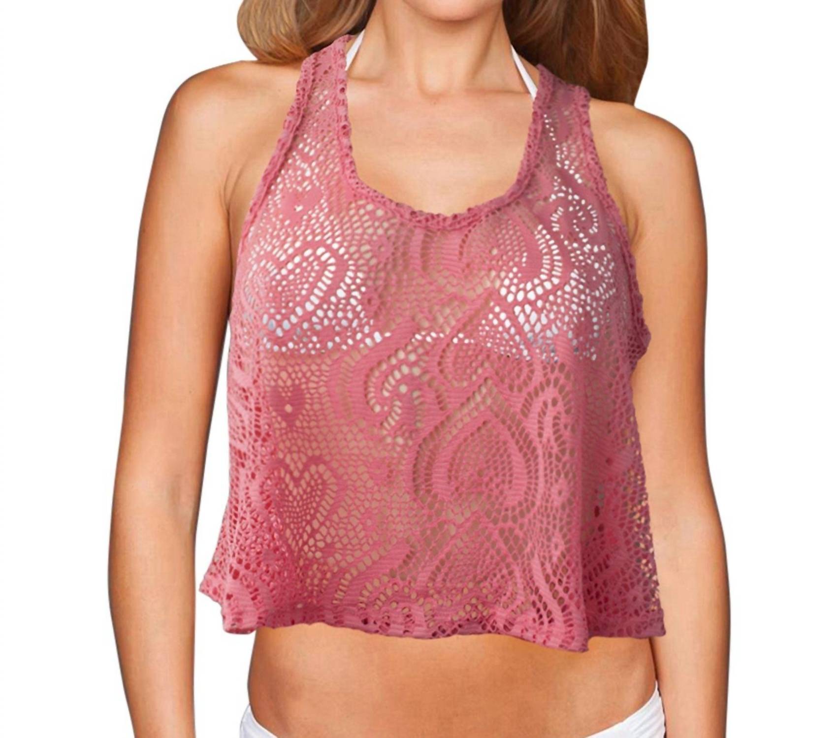 Beach Habitat - Heart Crochet Sleeveless Crop Top