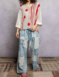 Pol - V-neck Half Sleeve Stripe Sweater Top