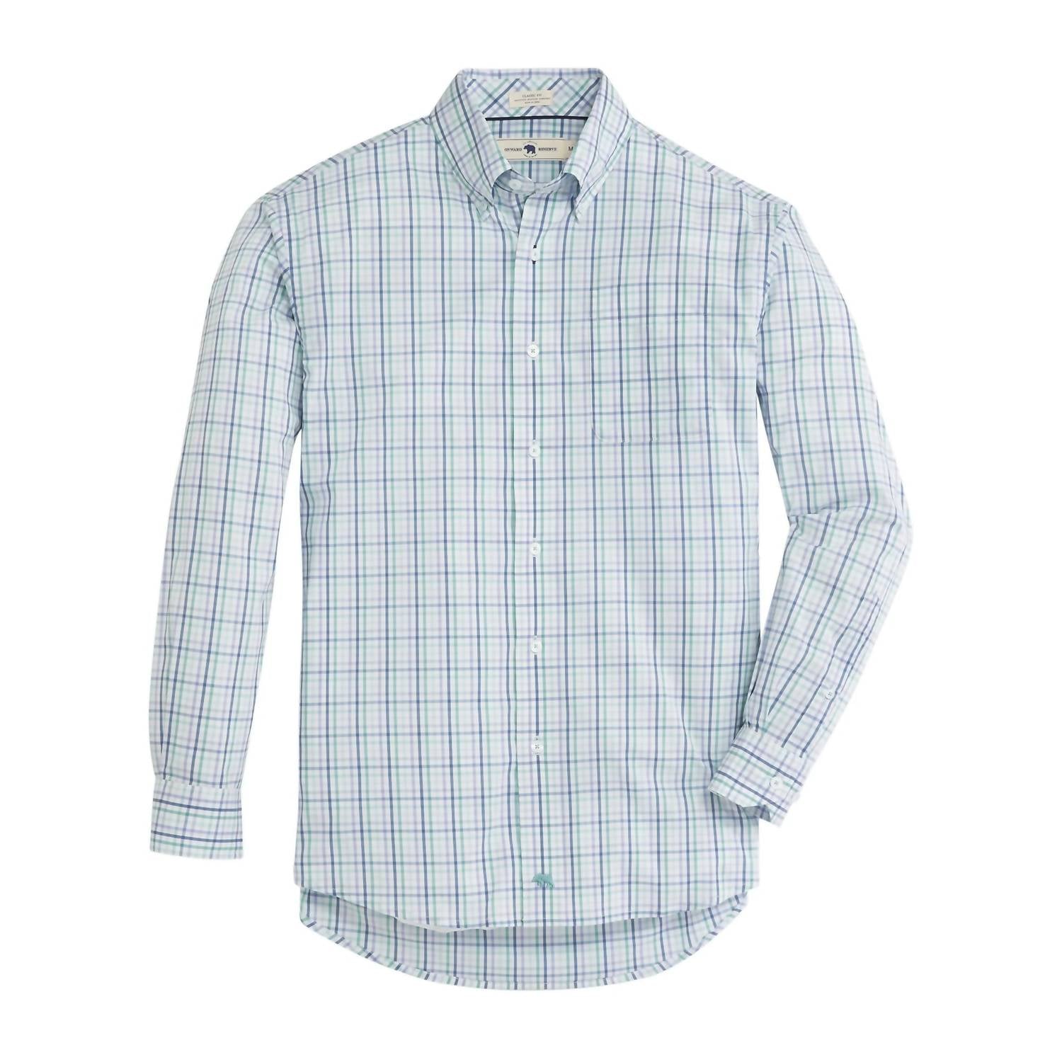 ONWARD RESERVE Men's Lucian Classic Fit Quad Woven Top in bottle green - men's long sleeve top