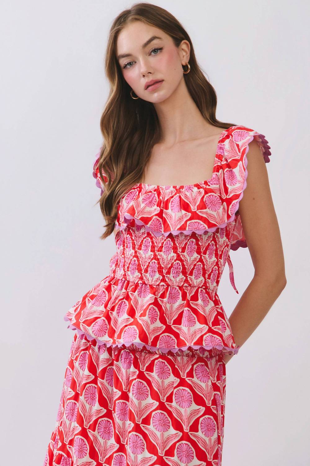 Tcec - Penelope Floral Print Smocked Ruffle Top