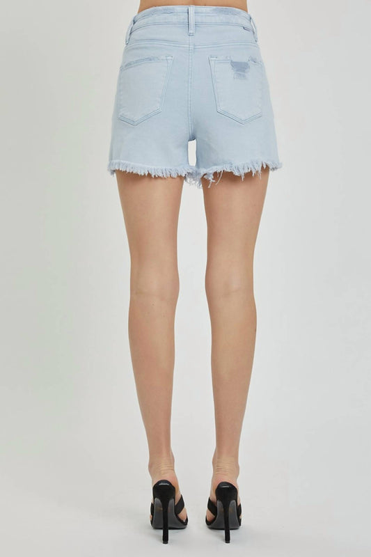 Risen - High Waist Distressed Light Denim Shorts