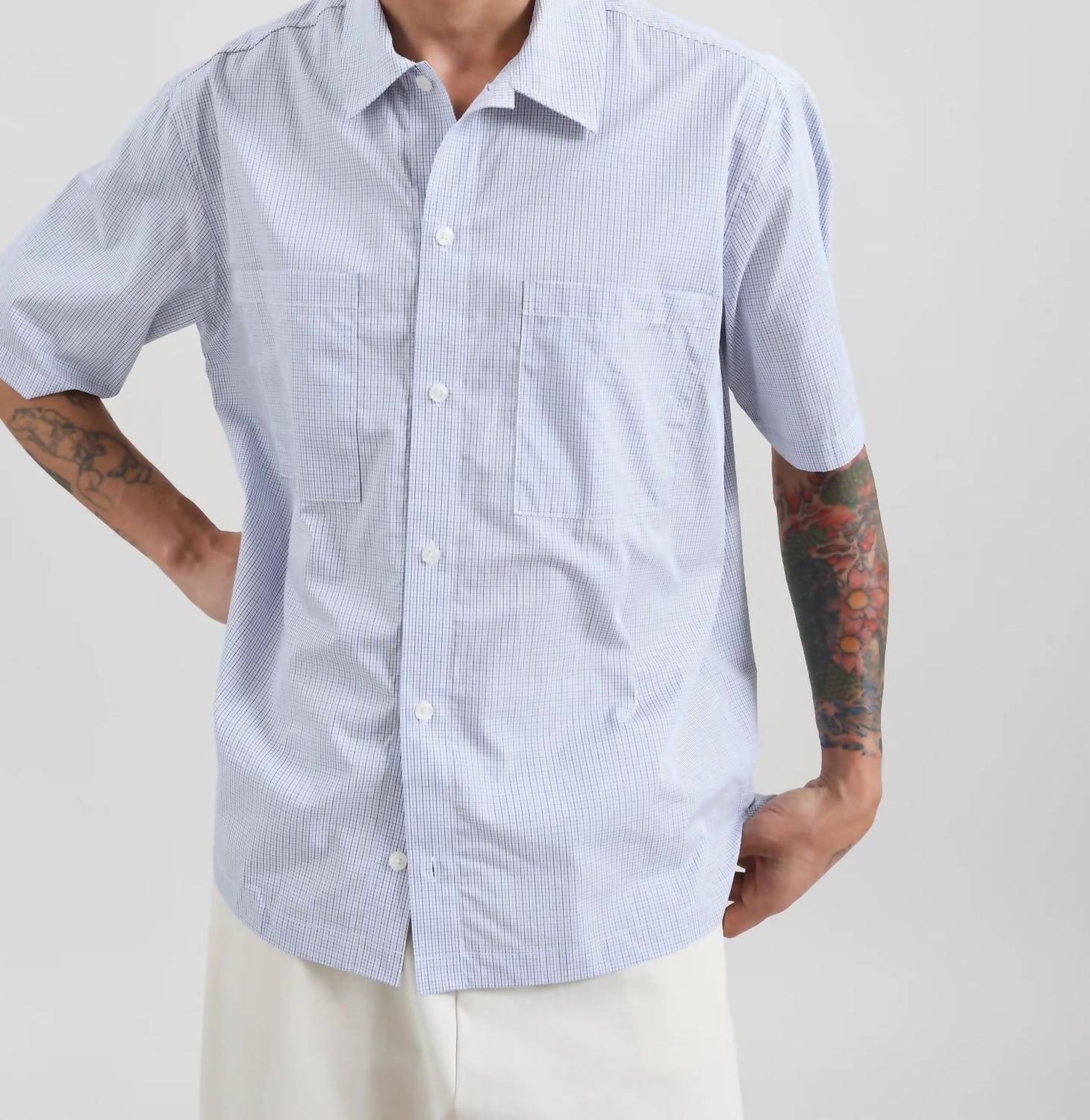 SAMSOE Men's Saayo Shirt in orion blue checker - men's shirt - alternate view