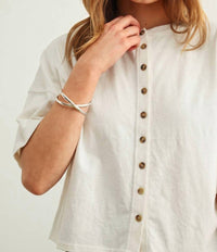 Miou Muse - Button Down Round Neck Half Sleeve Top