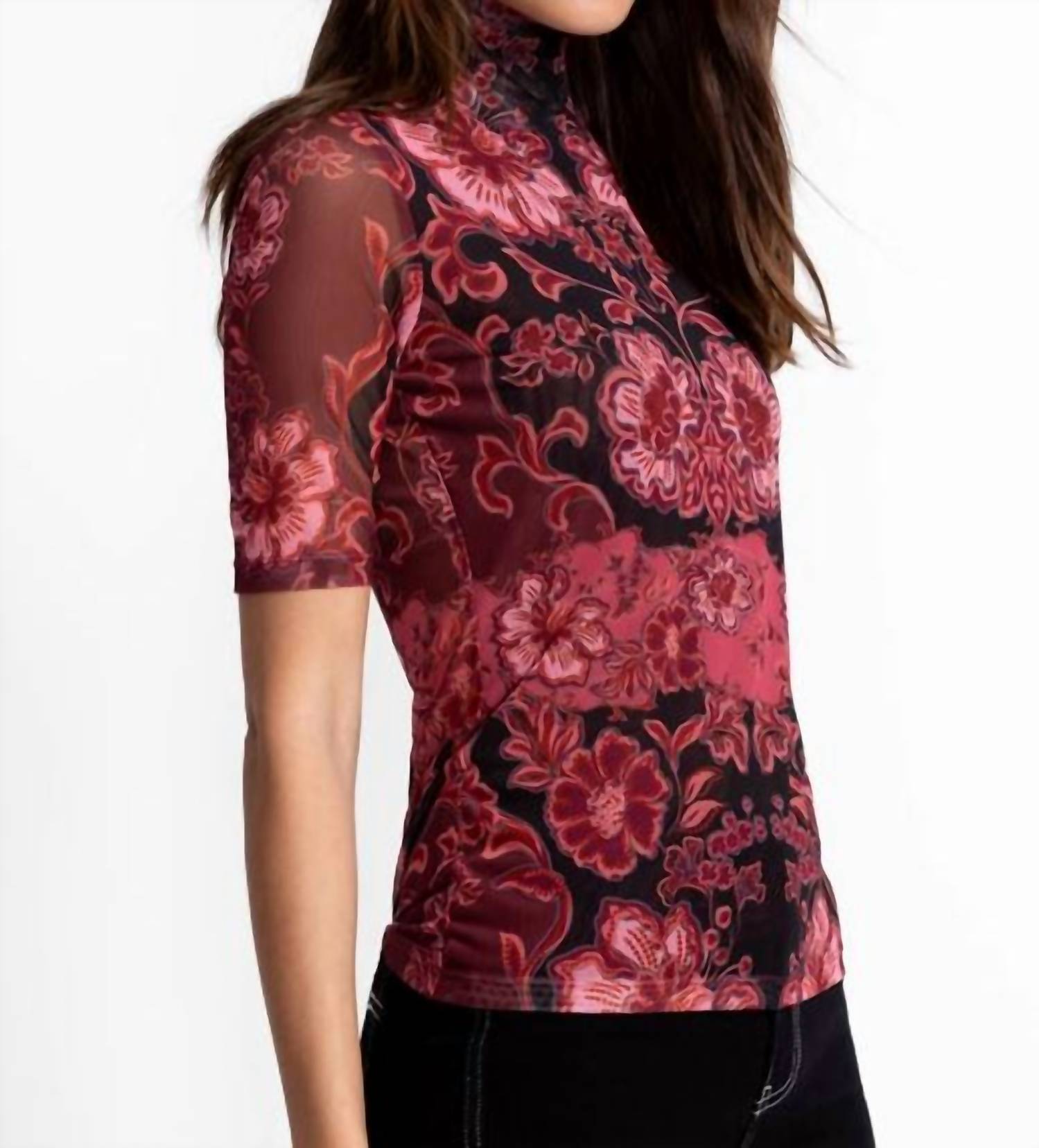 Johnny Was - MESH ELBOW SLEEVE MOCK NECK TOP