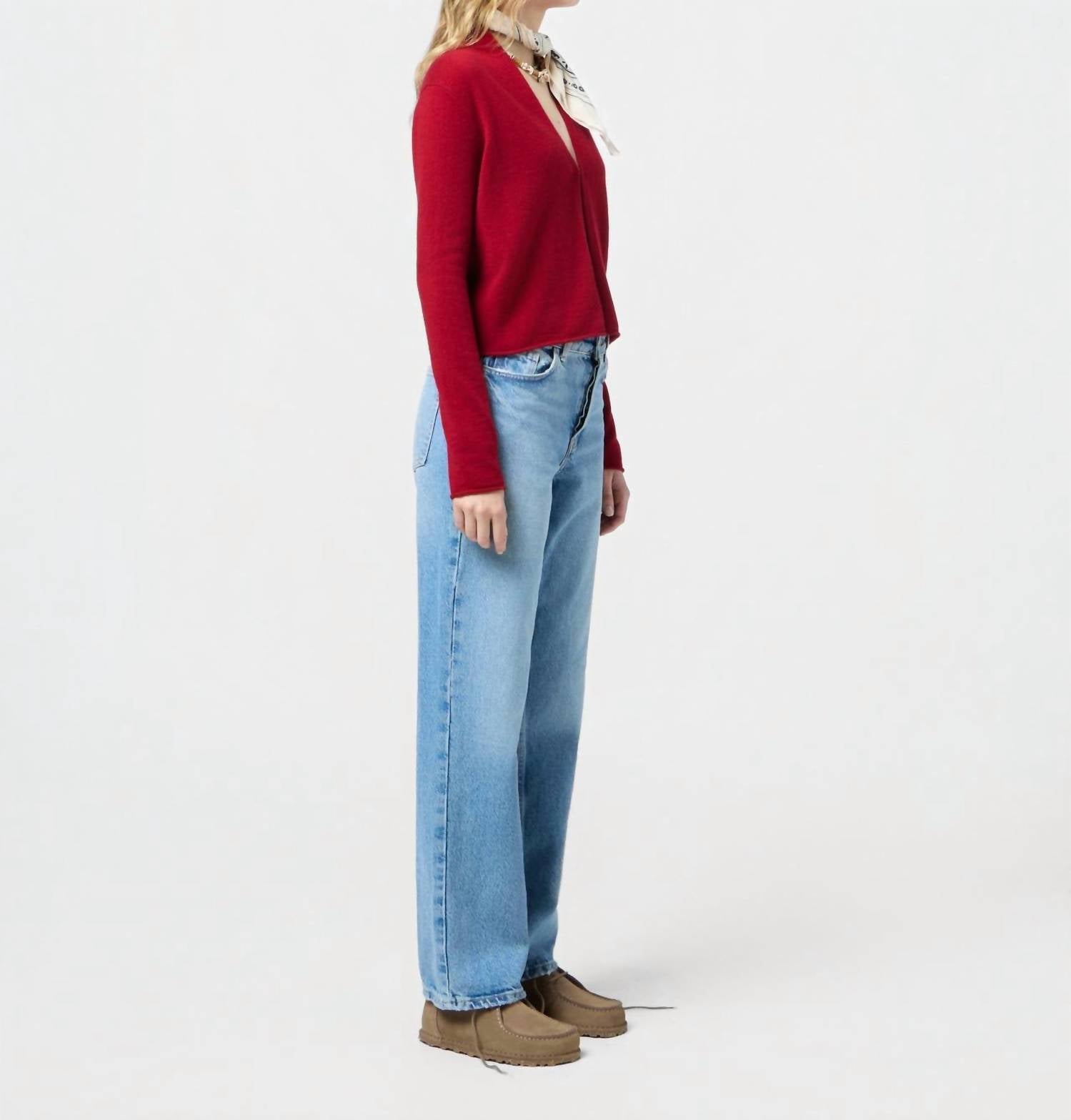 Guest In Residence Stealth Hook Front Cardigan in residence stealth hook front cardigan in ruby - women's cardigan - alternate view