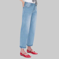 Bayeas Mid Rise Rolled Barrel Leg Jean in light blue - women's jeans - alternate view