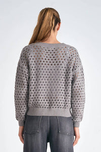 ELAN Aster Crochet Detailing Cardigan in light grey - women's cardigan - detail view