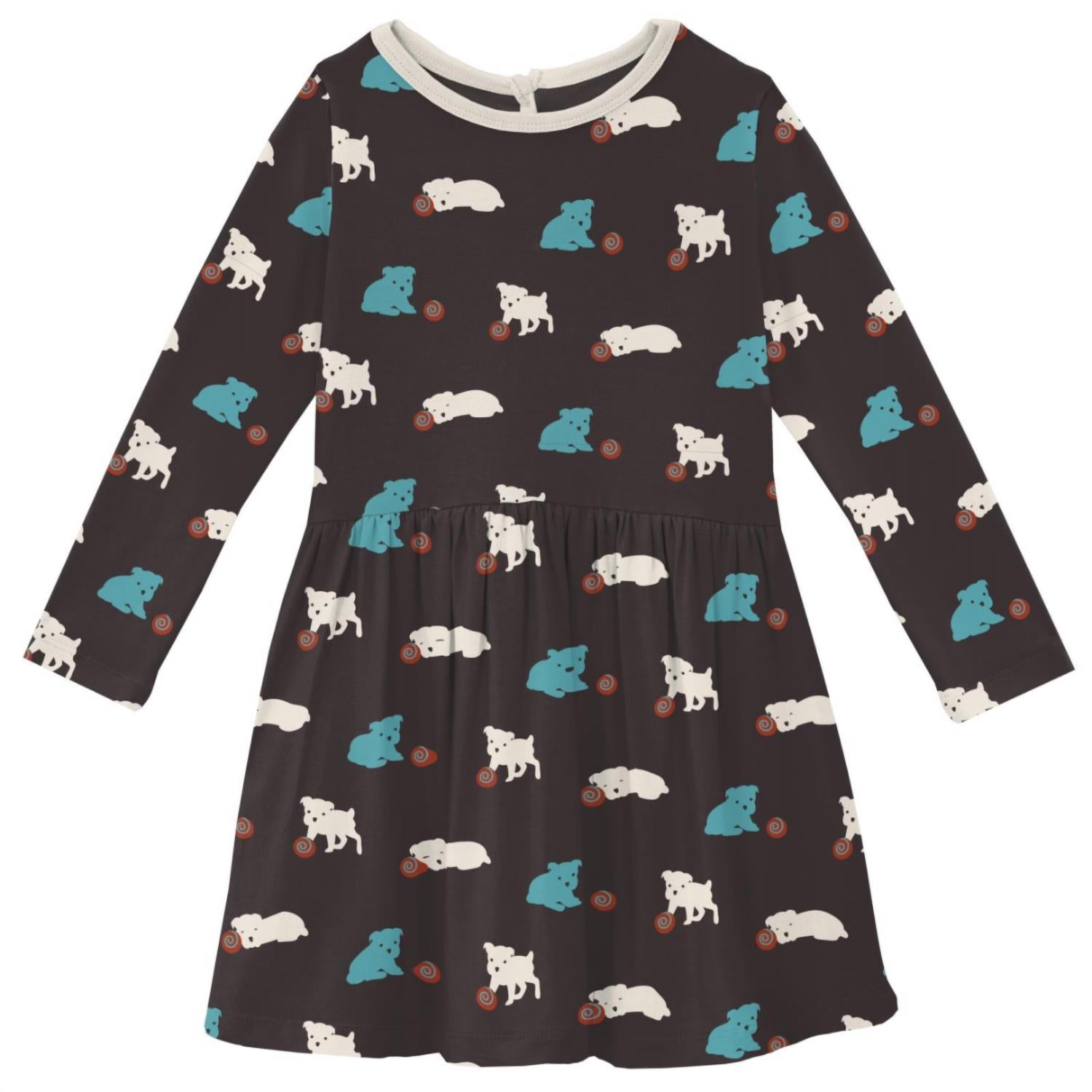 Kickee - Girl's Bamboo Print Long Sleeve Twirl Dress