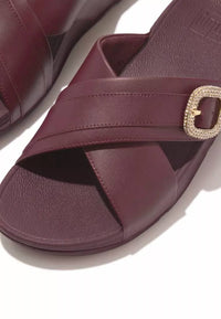 Fitflop - Women's Lulu Crystal-buckle Leather Cross Slides