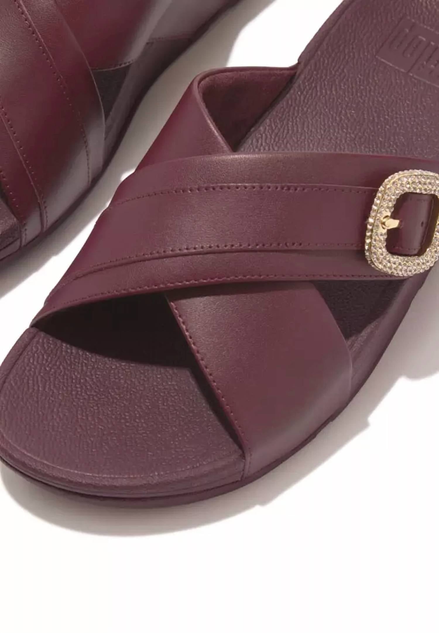 Fitflop - Women's Lulu Crystal-buckle Leather Cross Slides