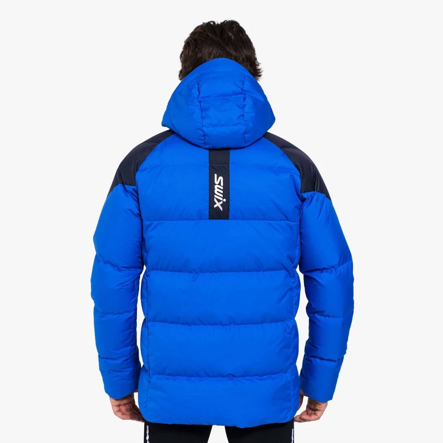 swix Focus Down Puffer Hooded Zip Jacket in blue black - men's jacket - alternate view