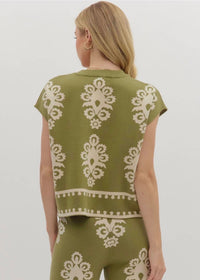 entro kint sweater top in olive - women's sweater - alternate view