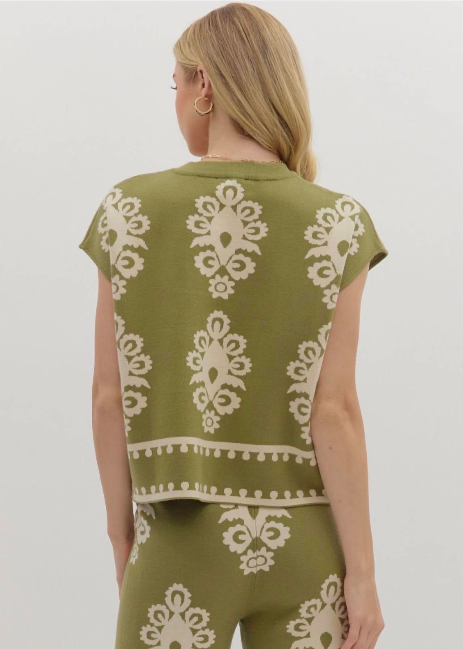 entro kint sweater top in olive - women's sweater - alternate view