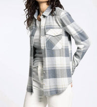 Thread & Supply Cassian Classic Collared Shirt in grey beige plaid - women's shirt - view 4