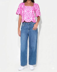 Adelyn Rae - Hadley Square Neck Embroidery Scallop Top