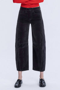 VERVET BY FLYING MONKEY High Rise Crop Corduroy Barrel Jeans in dark gray - women's jeans